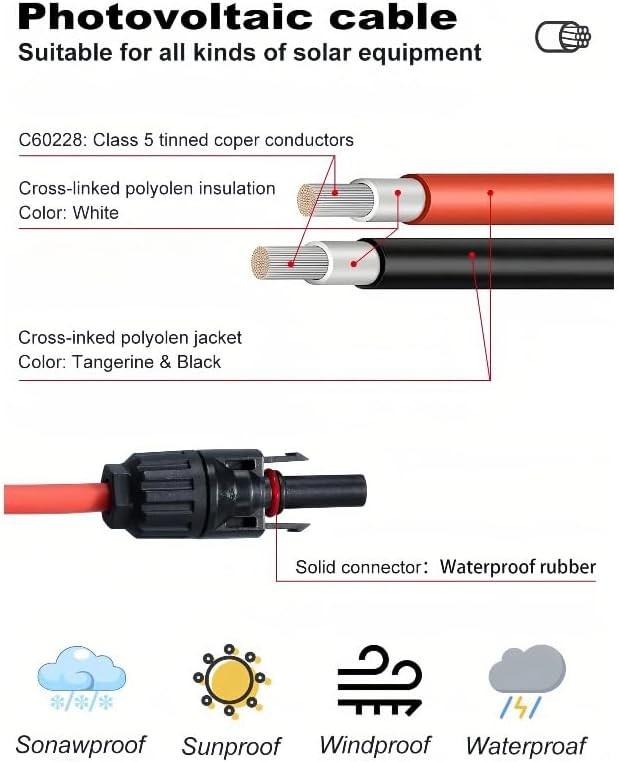 2PCS 6 FT 10AWG Solar Extension Cable with Female and Male Connector，Tinned C…
