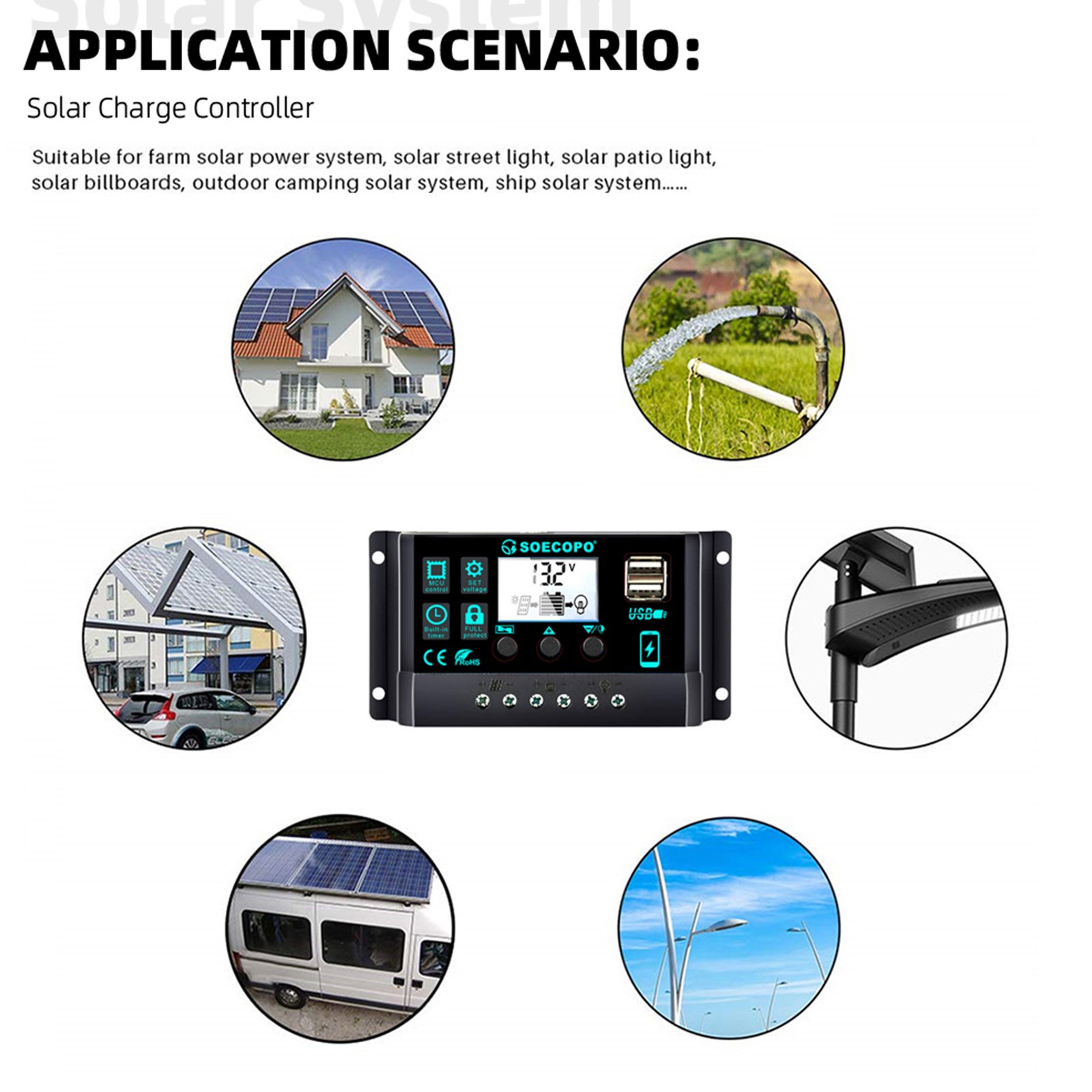 SOECOPO 8000W Solar System Kit,100A Controller, 12V DC to 110V/220V