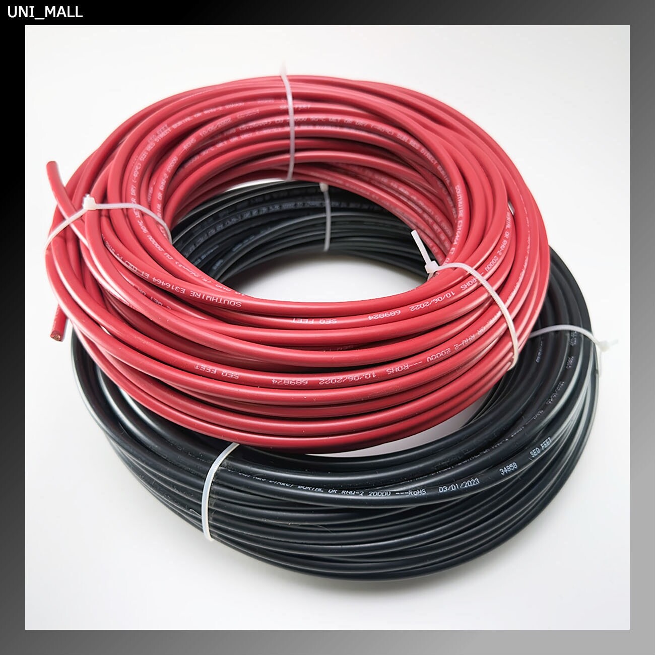 100′ 10AWG RED & Black Solar Panel Wires 2000V UL 4703 Copper Made in USA