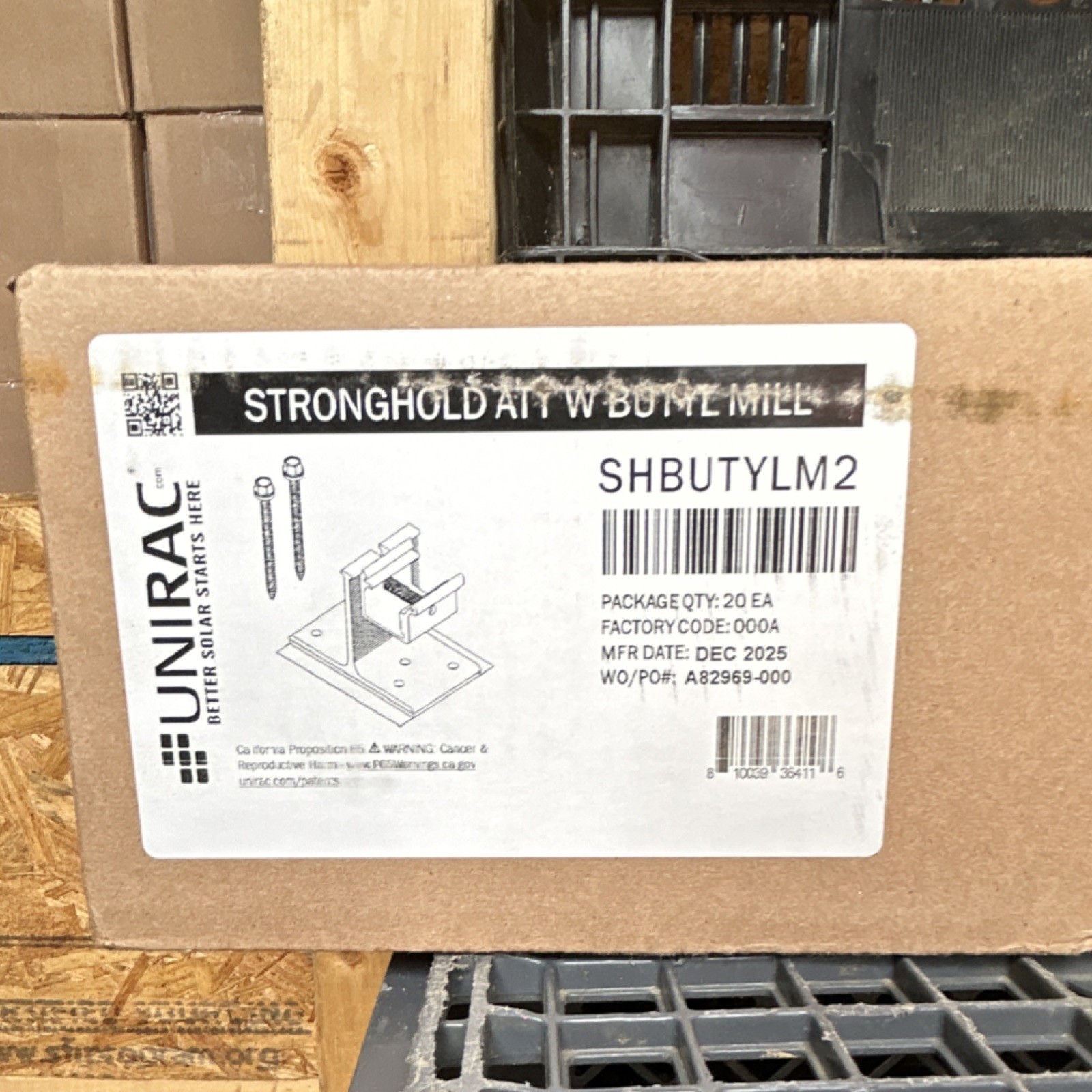 Unirac Stronghold AT W Butyl Mill SHBUTYLM2 Solar Attachment Mount, 20 Pack