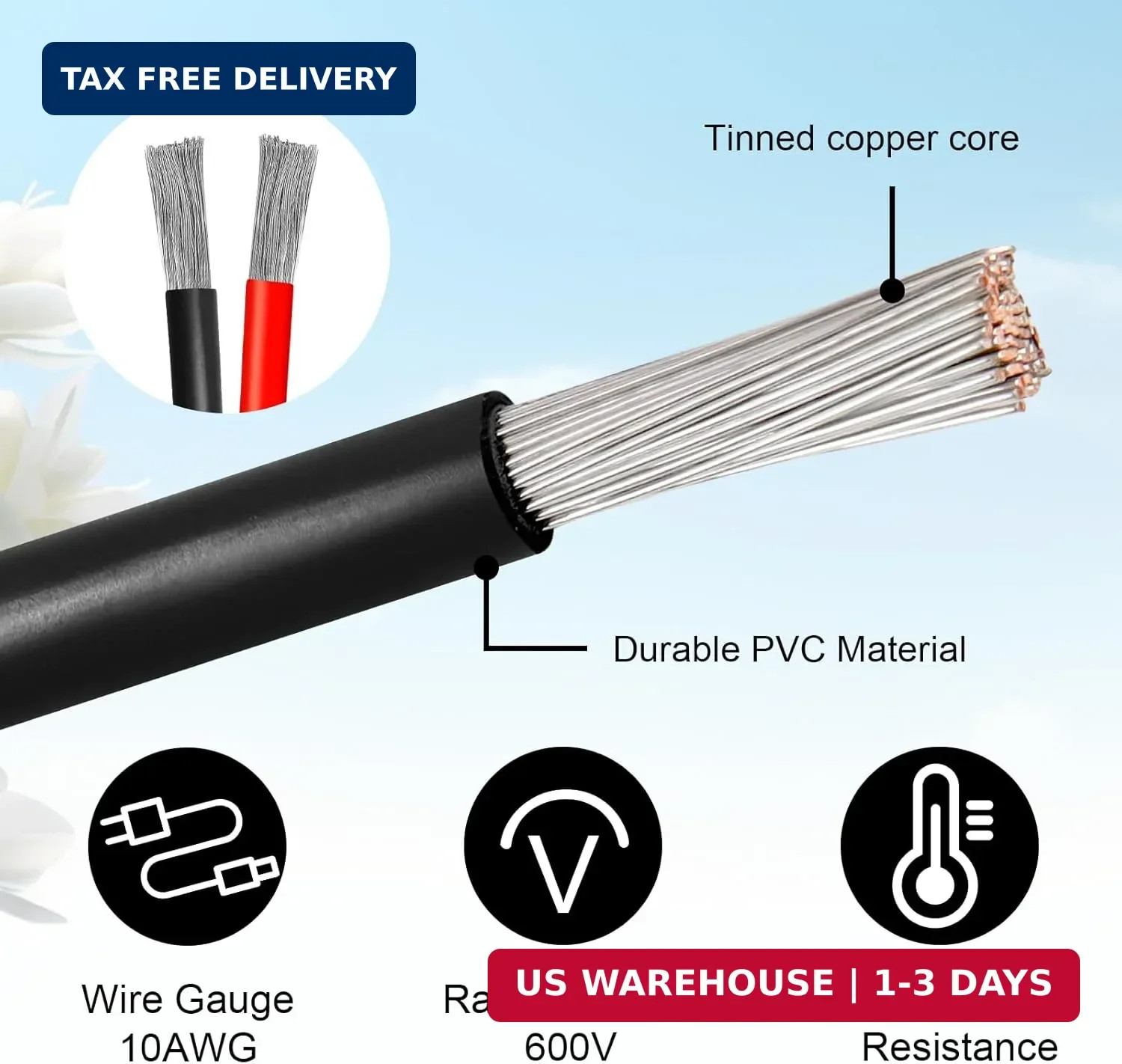 10AWG Solar Panel to SAE Adapter Cable 50FT SAE Plug Cable PV Solar Extension Wi