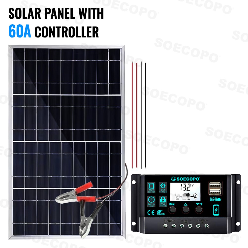 100W Portable Solar Panel with Battery Clips with 30A/60A/100A Controller to Dir