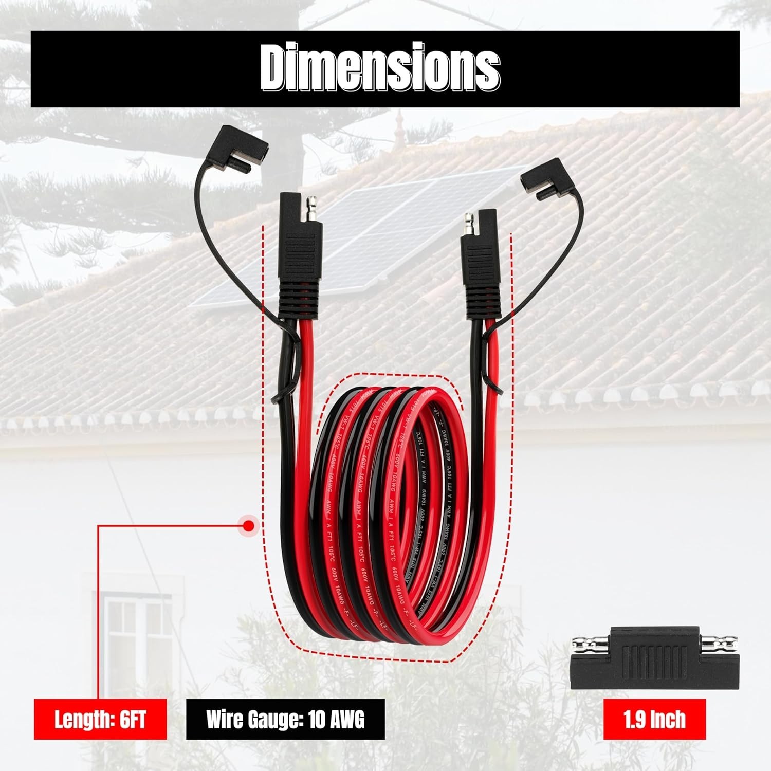 6FT 10AWG SAE Extension Cable,with SAE Polarity Reverse Adapter for Solar RV