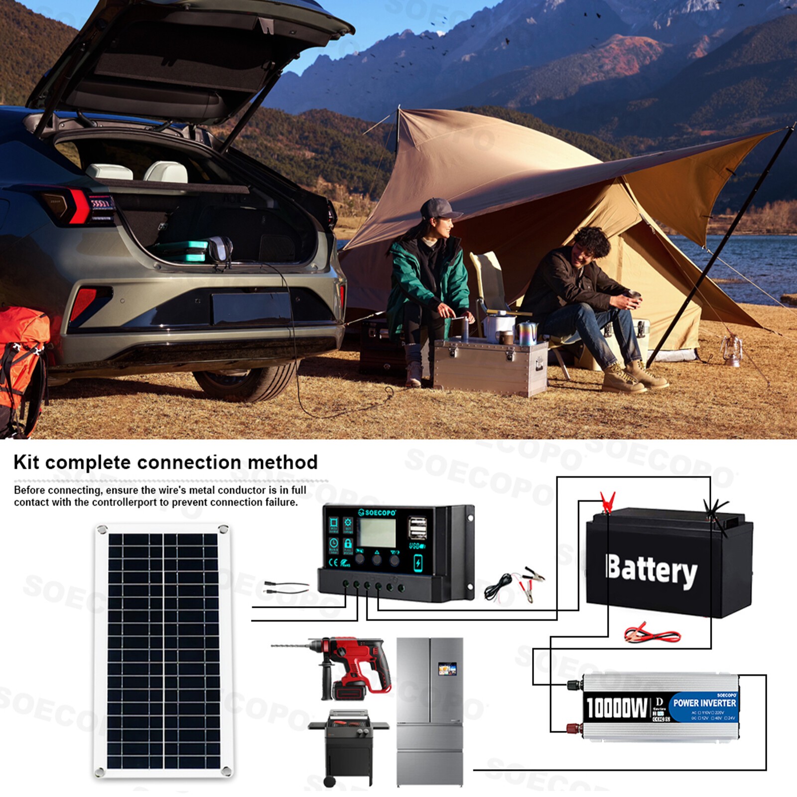 10000W Power Inverter Solar Generator W/200W Solar Panel Home Complete Kits US