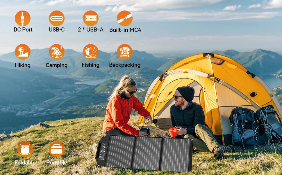 30W Travel-Ready Solar Charger – Portable Foldable Solar Panel with 18V MC4, Du