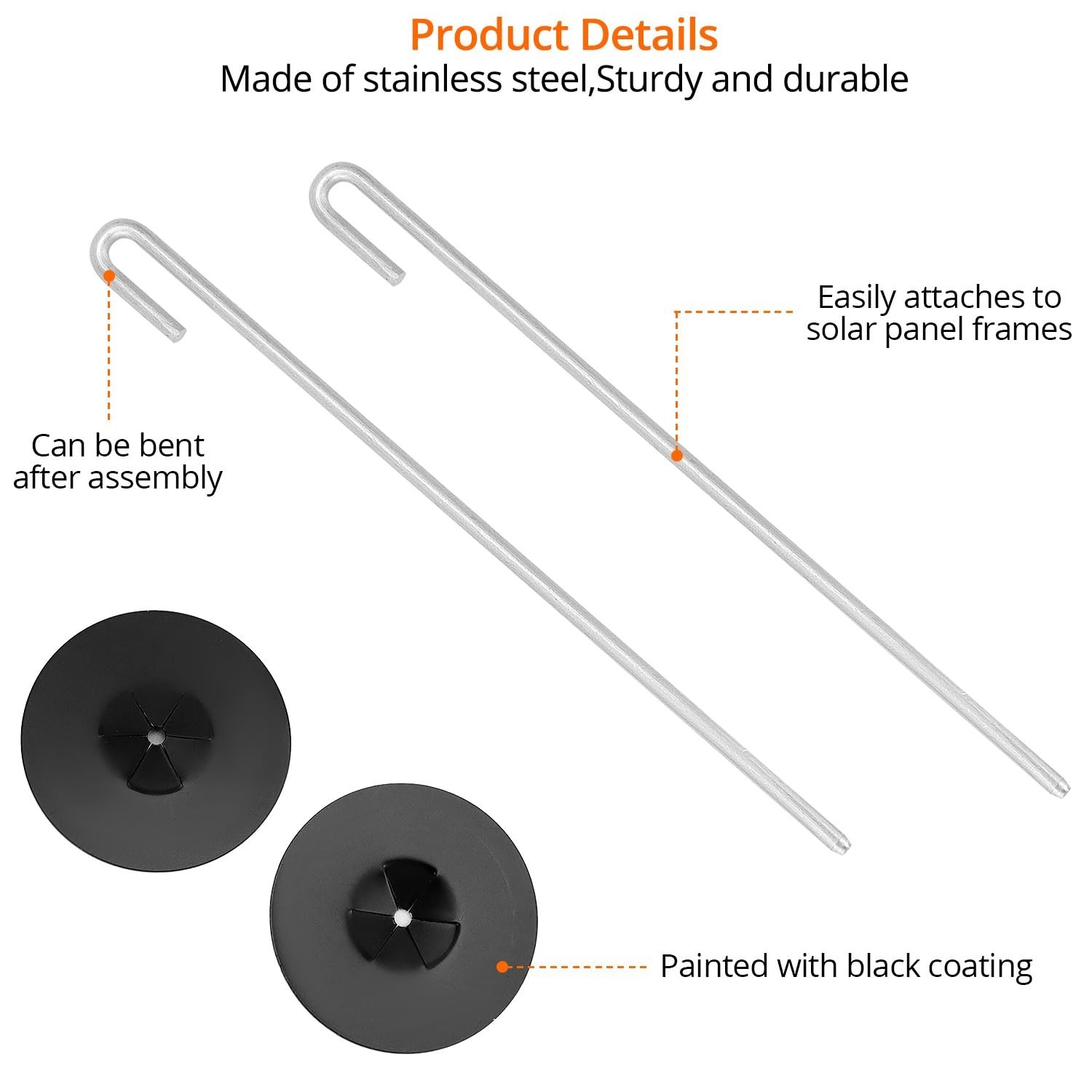 200-Pack Stainless Steel Solar Panel Clips with Washers & J Hooks – UV-Protected