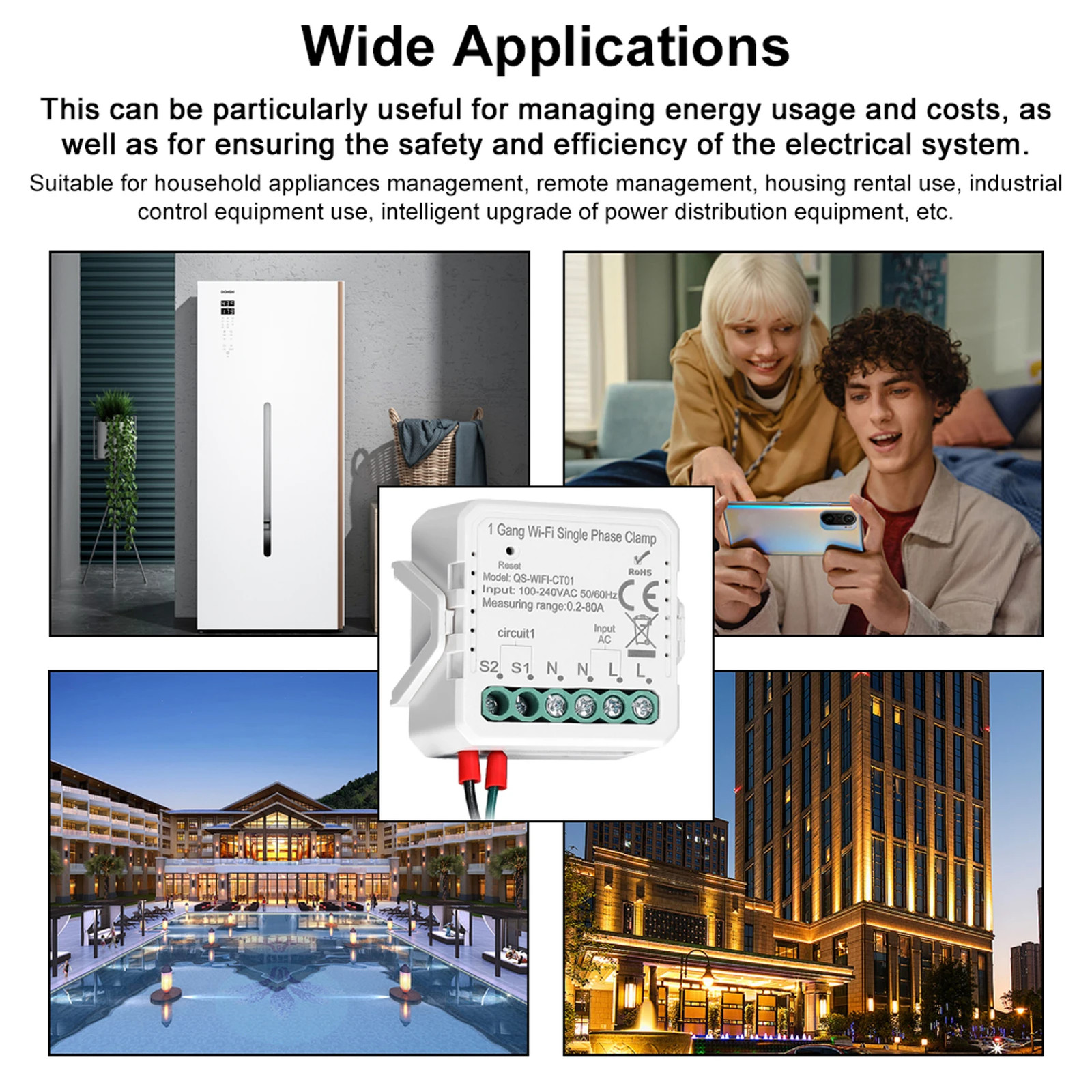 Tuya Wifi 2 Gang 80A Single Phase Clamp Solar PV Energy Meter Bidirectional Mobi