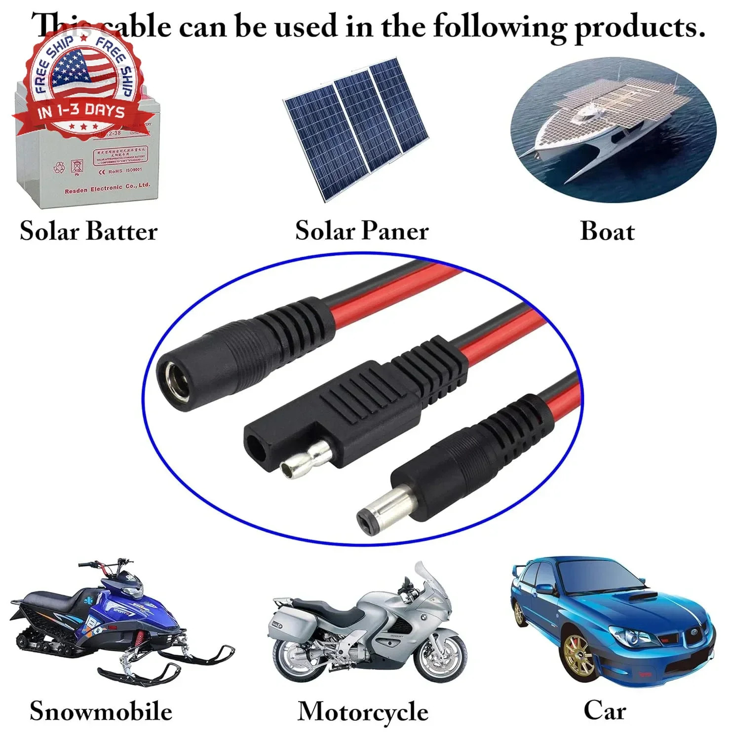 SAE Plug to DC 5.5 x 2.1mm (Female and Male) Adapter Cable with SAE Polarity Rev