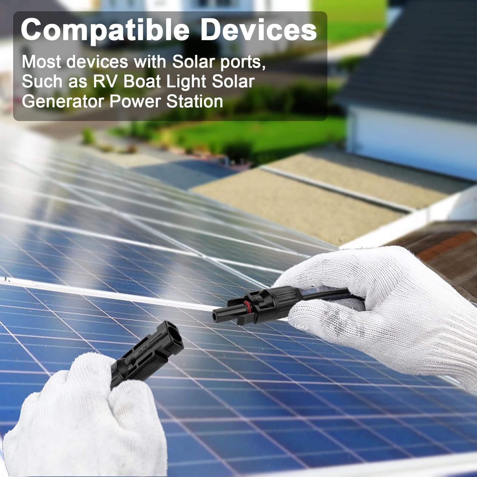 10AWG Solar Panel Extension Cable 6ft Black & Red Wire, Male/Female Connectors