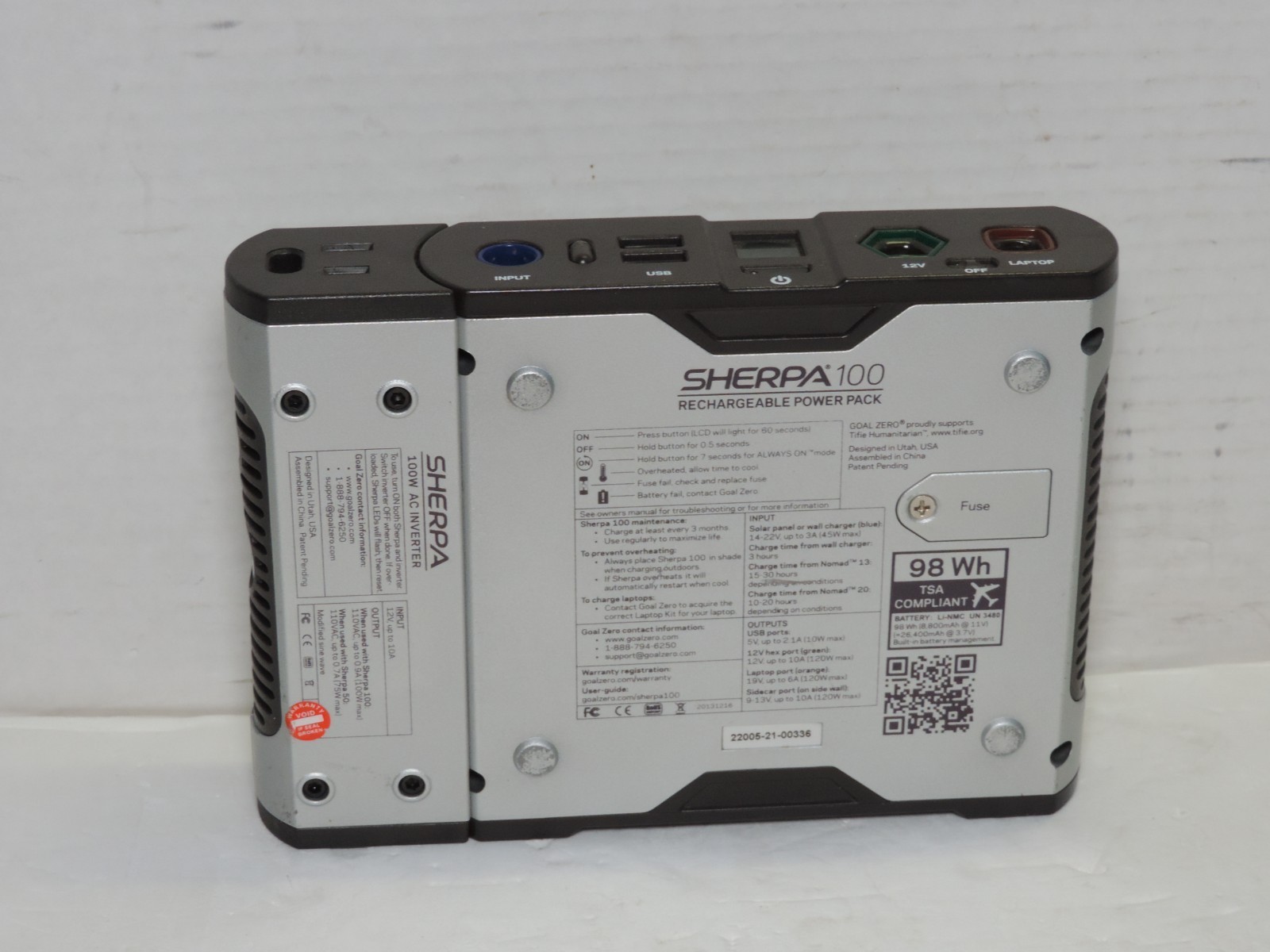 GOAL ZERO SHERPA 100 120V UP TO 26.400mAh Battery Power Bank – No power Cable