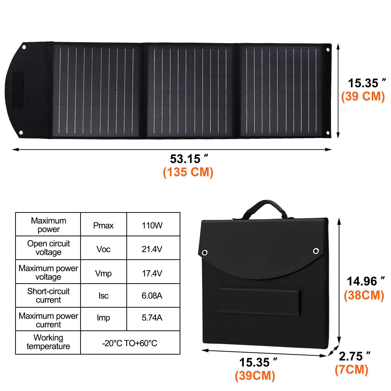 110W Portable Solar Panel Waterproof IP65 Foldable Solar Panel Kit for Outdoor