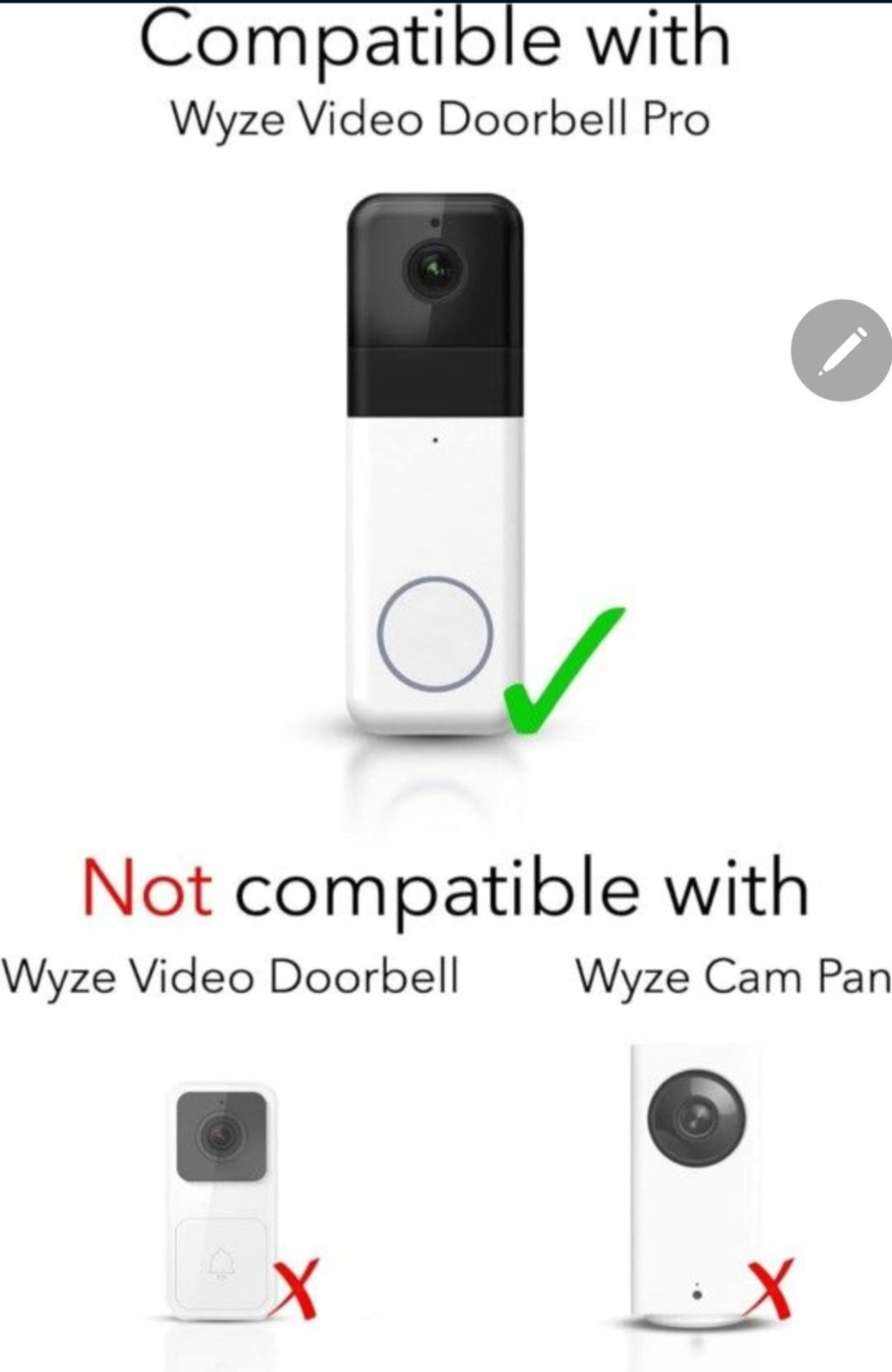 Wasserstein Solar Panel with Cable for Wyze Video Doorbell Pro (White, 1 Pack)