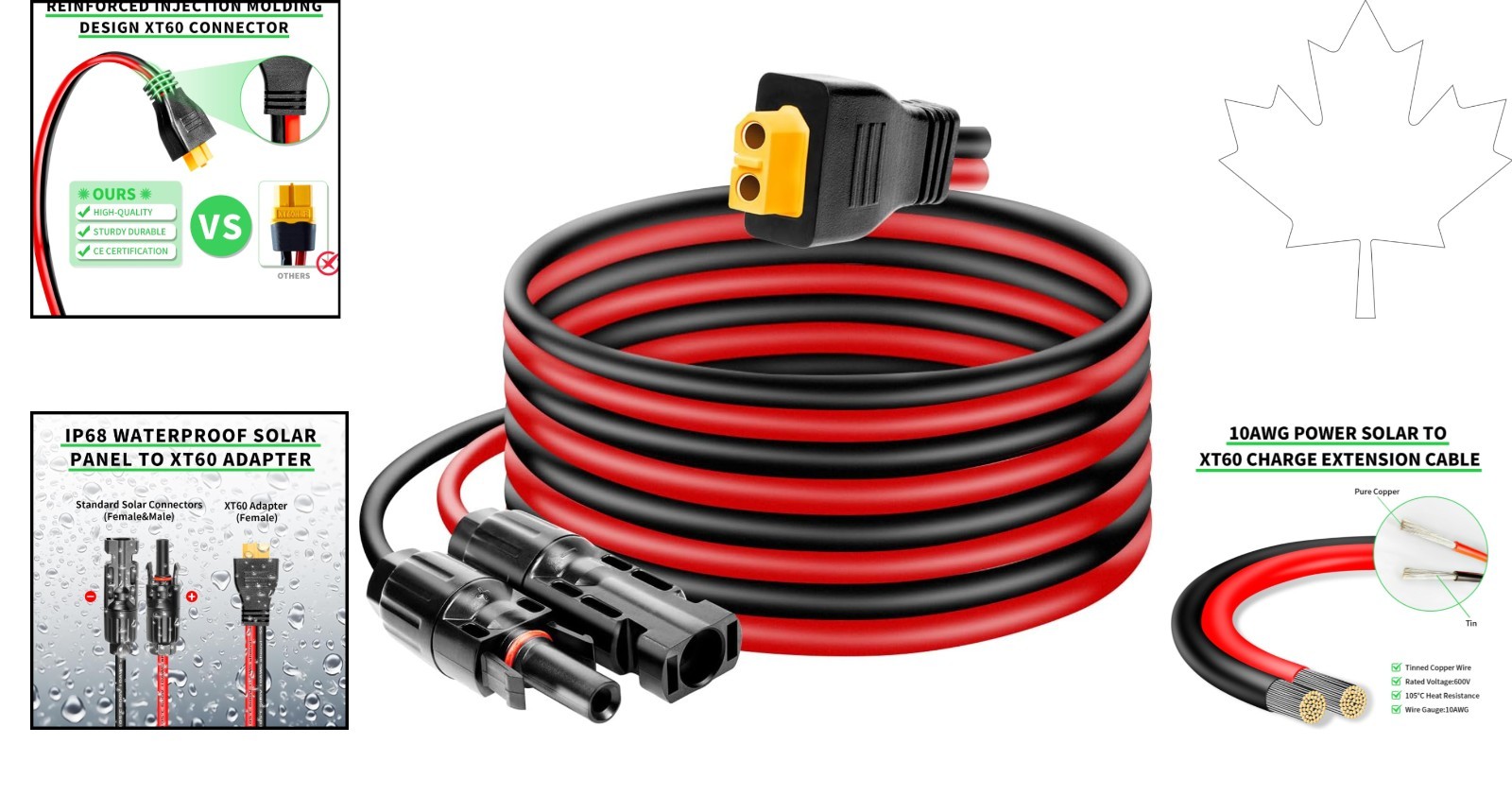 High-Quality 10AWG Waterproof XT60 Extension Cable – Ideal for Solar Generators