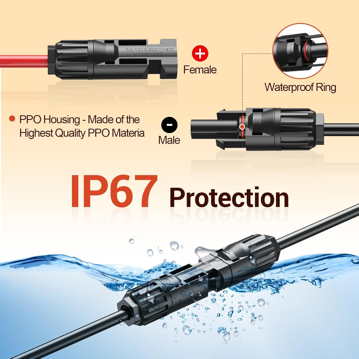 Solar Extension Cable, 14AWG Tinned Copper with Solar Panel Connectors, 12AWG Re
