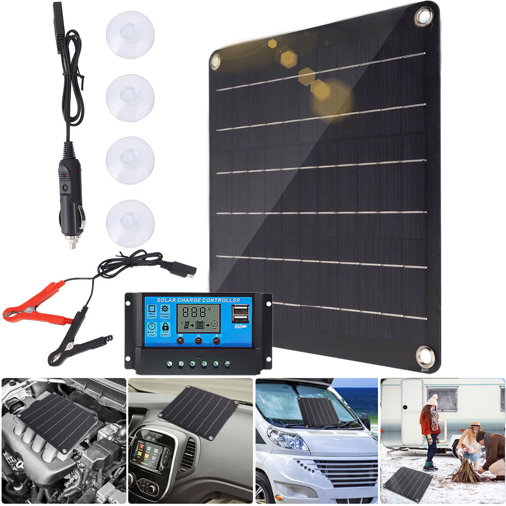 50W Solar Battery Maintainer Waterproof Car RV Boat Charger 12V Tender Trickle