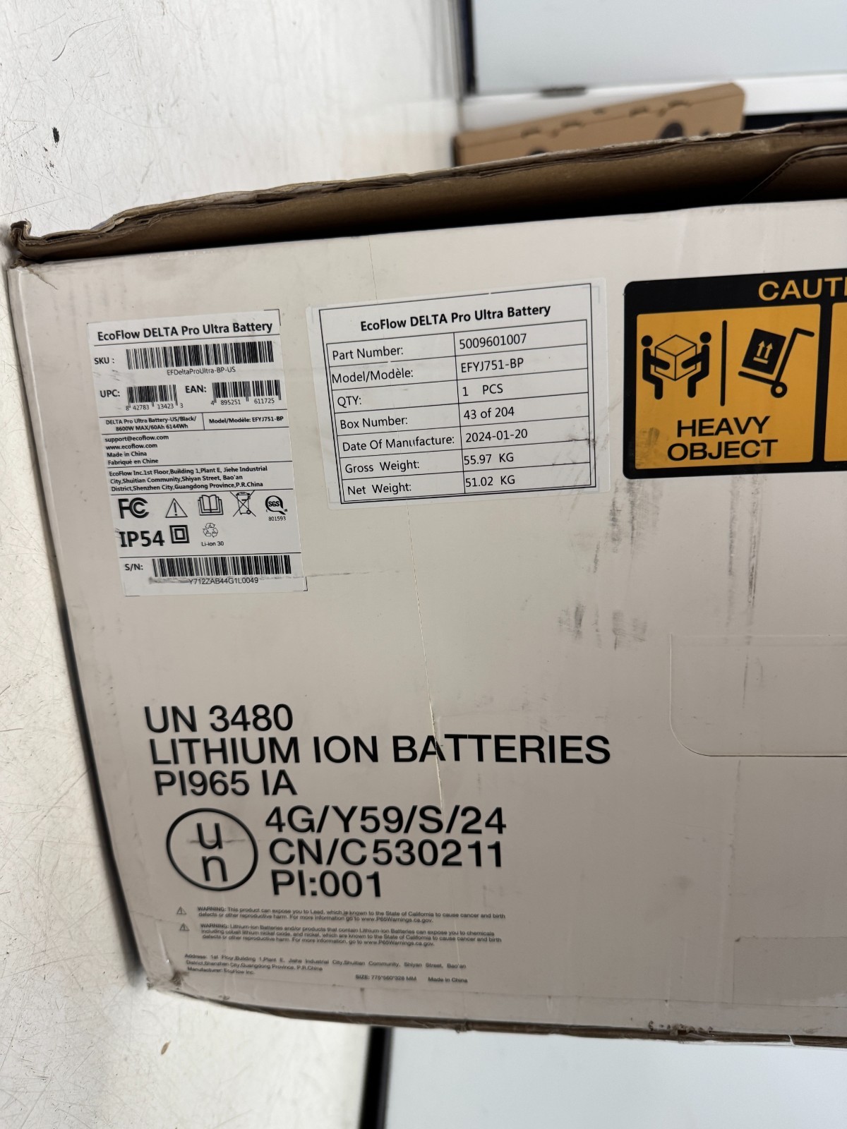 EcoFlow DELTA Pro Ultra Battery 6000WH Power Station Smart Extra Battery – New