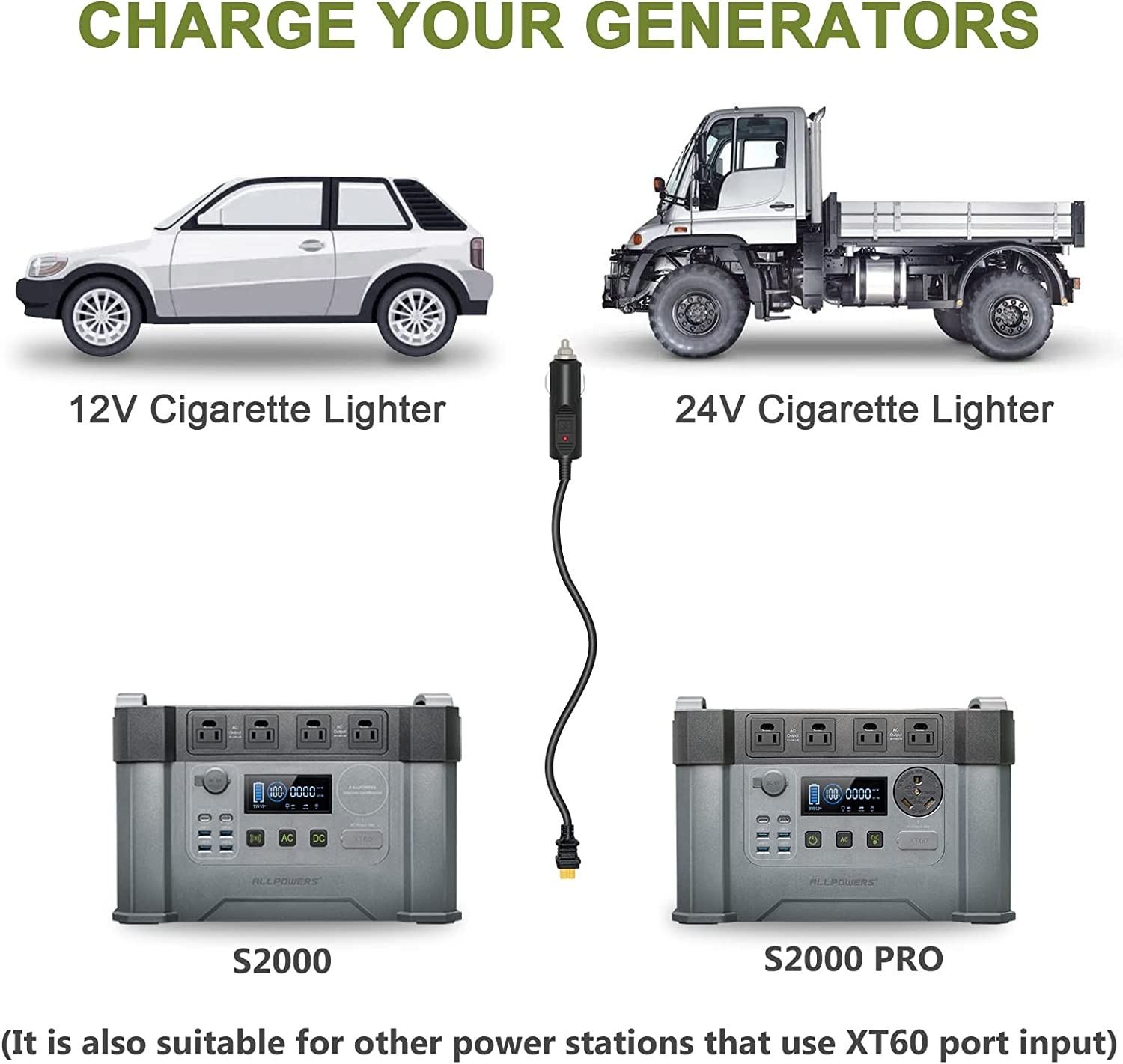 ALLPOWERS Car Cigarette Lighter to XT60 Power Pole Solar Extension Cable 1.5M