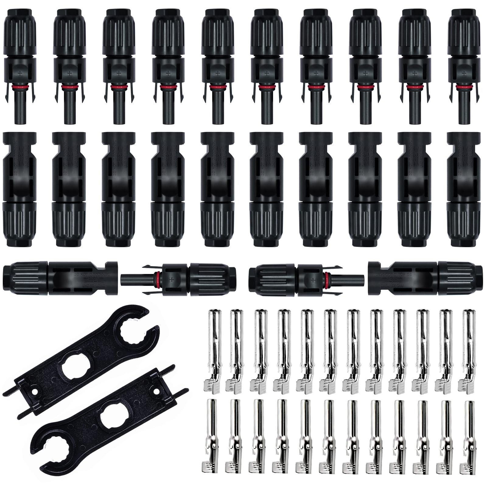 Solar Connectors Male Female PV Panel Cable 30A 1000V IP67 Waterproof 12 Pairs