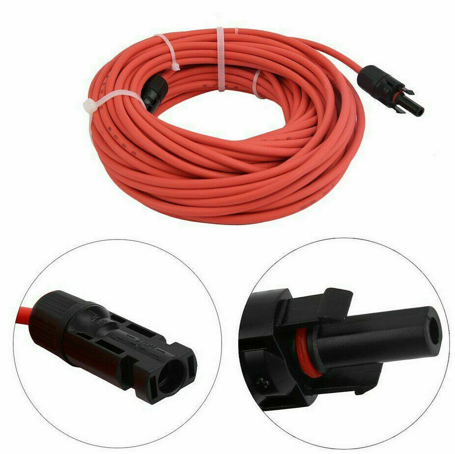 Solar Panel Cable Wire Pair Black + Red Fits MC4 Connectors 8 AWG / 50A / 60V