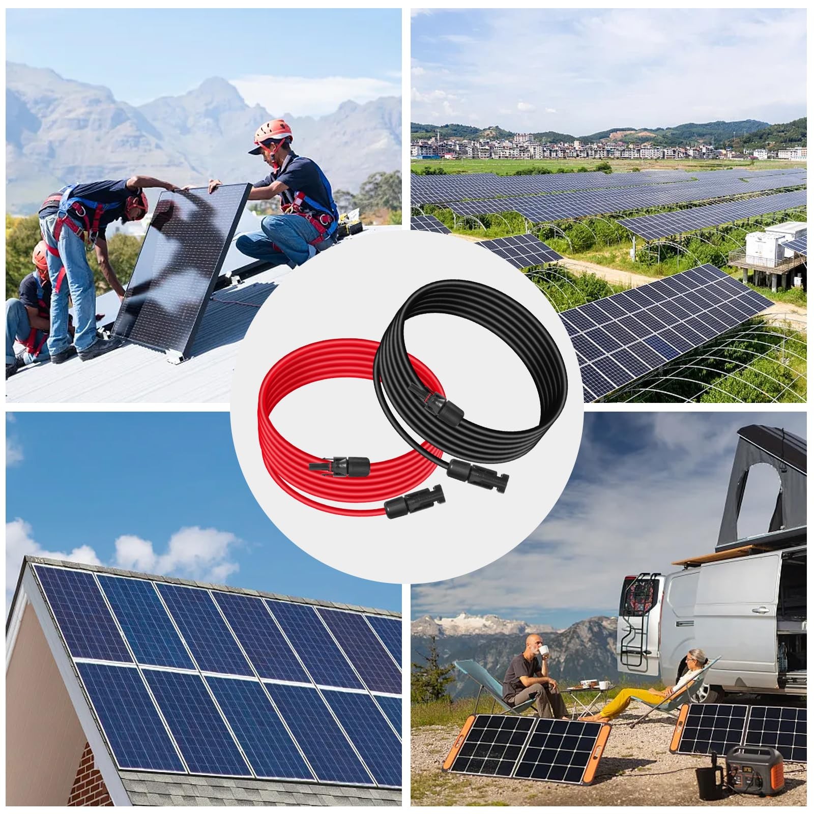 10AWG (6mm²) Solar Panel Extension Cable 50FT – Black & Red, Heavy Duty, Weather