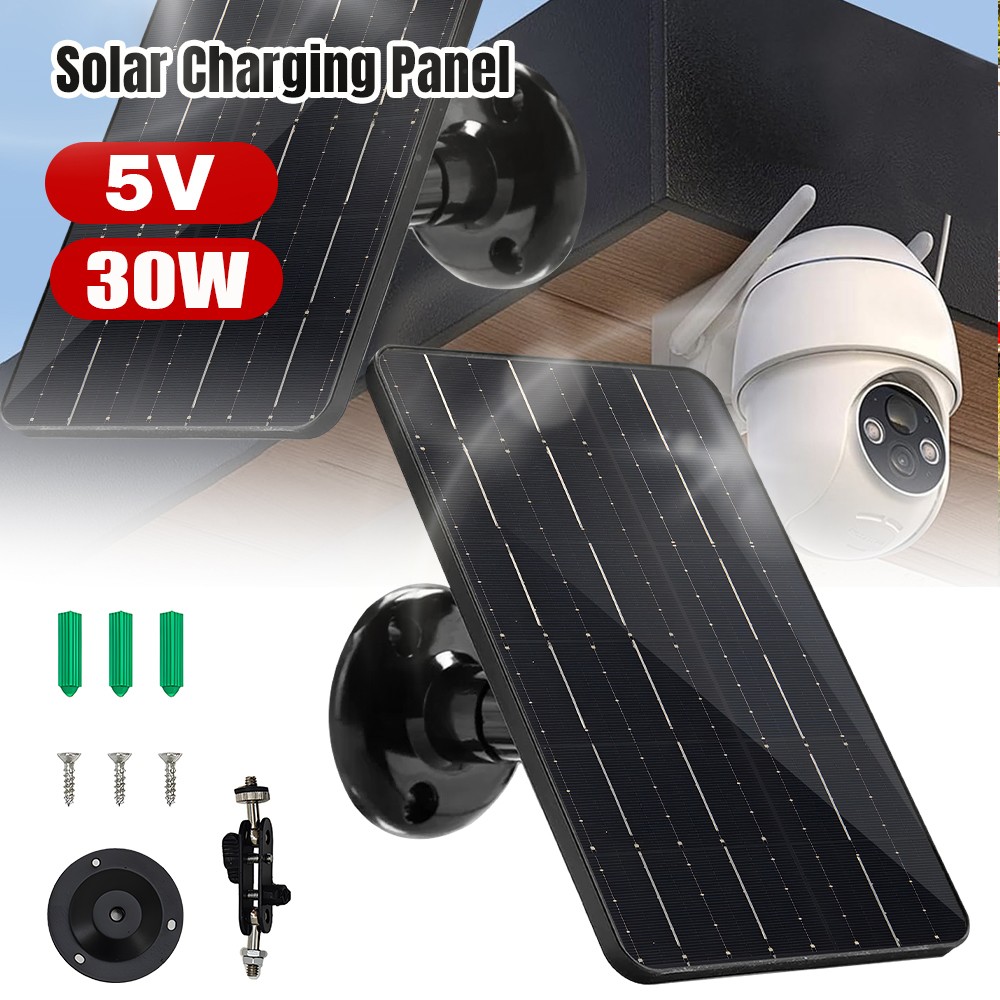 30W 5V Solar Panel Solar Cell Charger for Security Camera USB Type C Waterproof