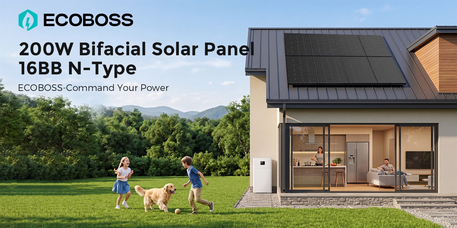 ECOBOSS 200W 400W 600W 1200W Bifacial Solar Panels N-Type 16BB Mono 25% Off-Grid