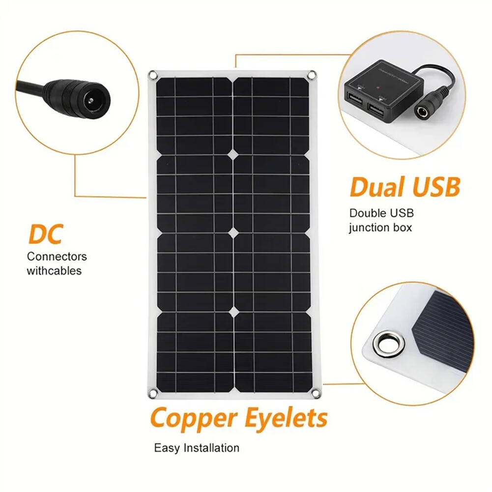 50W 80W 100W Solar Panel Kit 12V 30A Battery Charger Controller for Caravan Boat