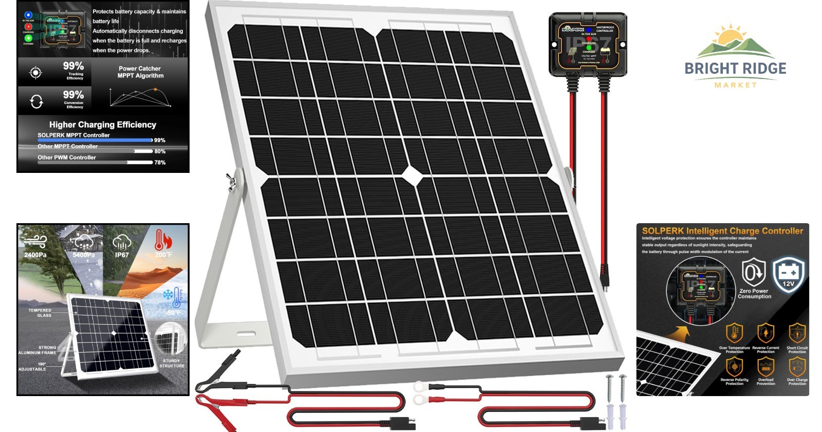 20W Monocrystalline Solar Panel with Smart Controller for Vehicle Battery Care