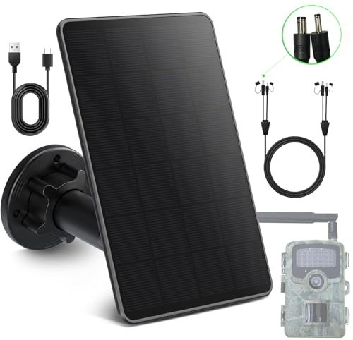 Solar Panel for Trail Cameras, 5000mAh Rechargeable Battery, IP66 Waterproof, 10