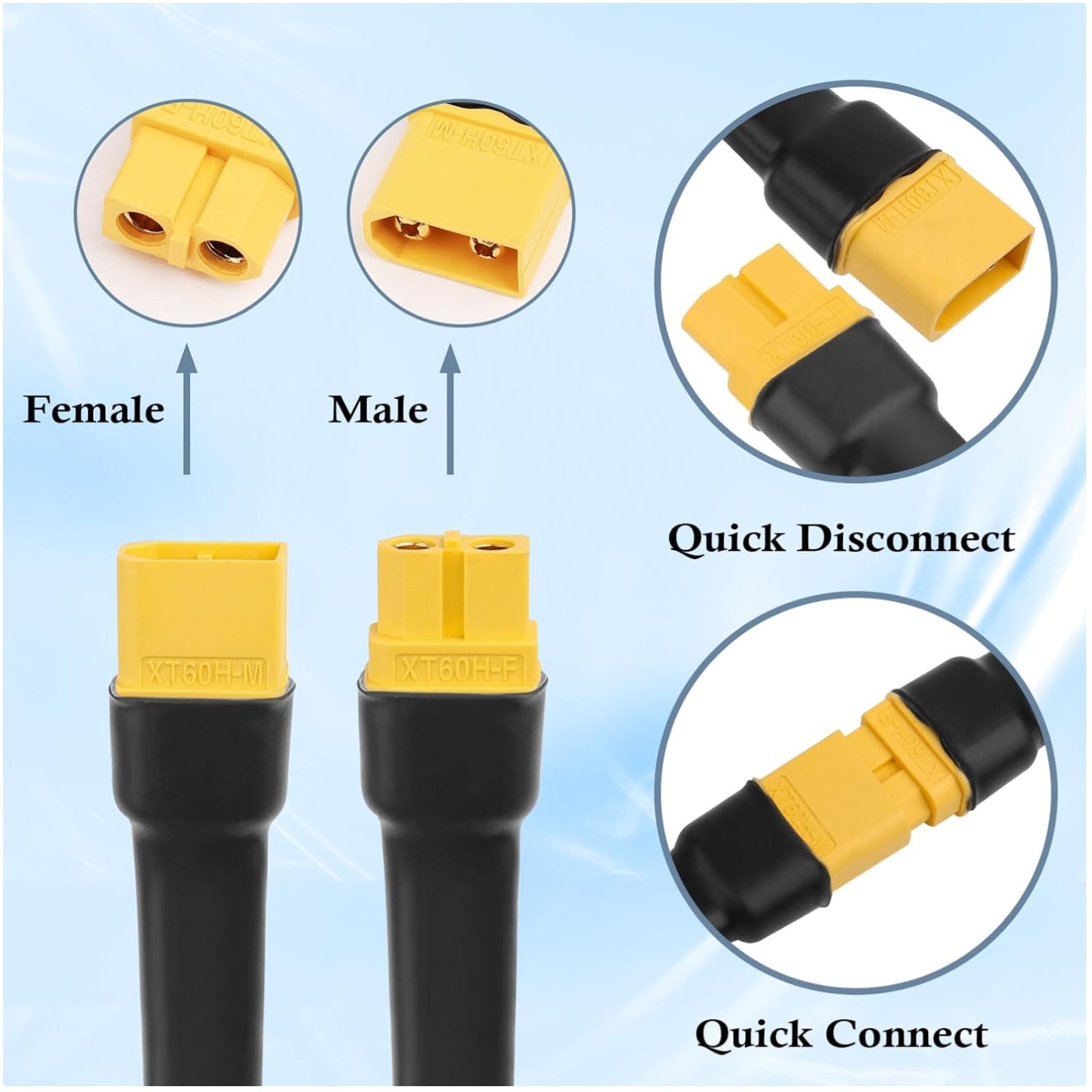 Tinned Copper XT60 Extension Cord 20FT 10AWG for Solar Panel