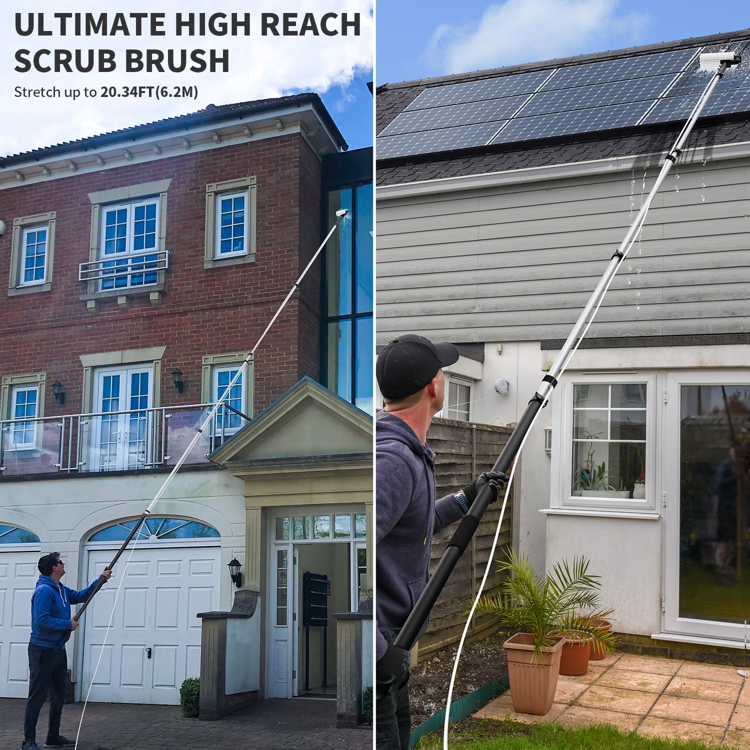 20ft Electric Solar Panel Cleaning Brush Kit Water Fed Pole 2 Speed Soap Dispens