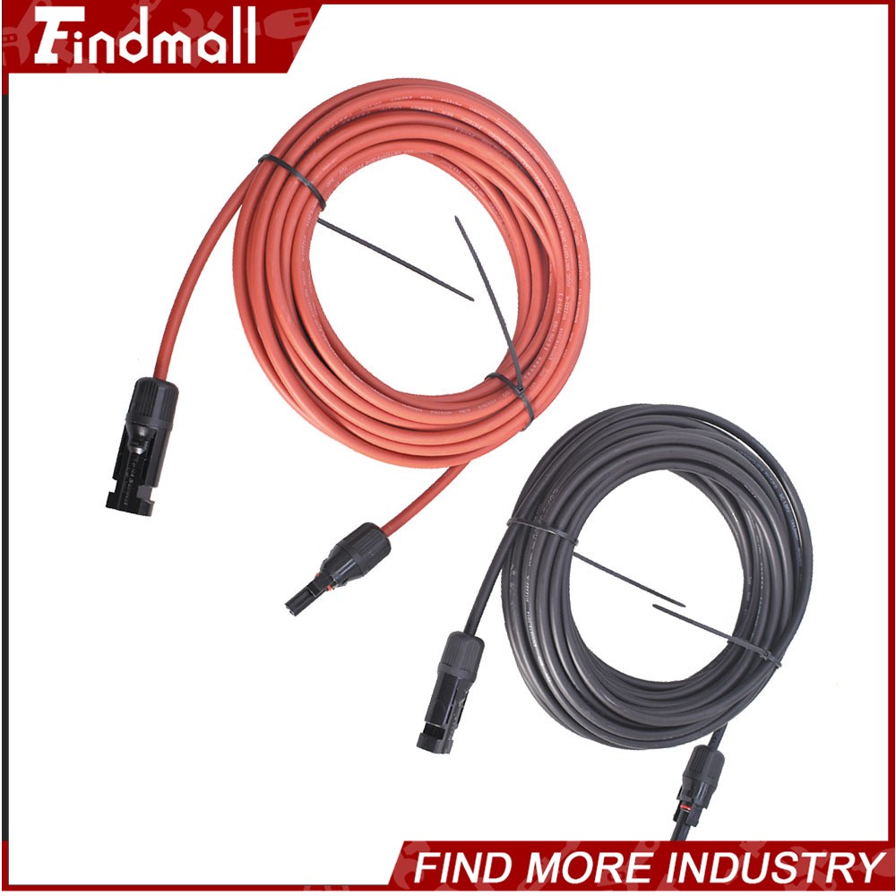 Findmall 1 Pair 20ft 12AWG Black+Red Solar Panel Extension Cable Wire Connector