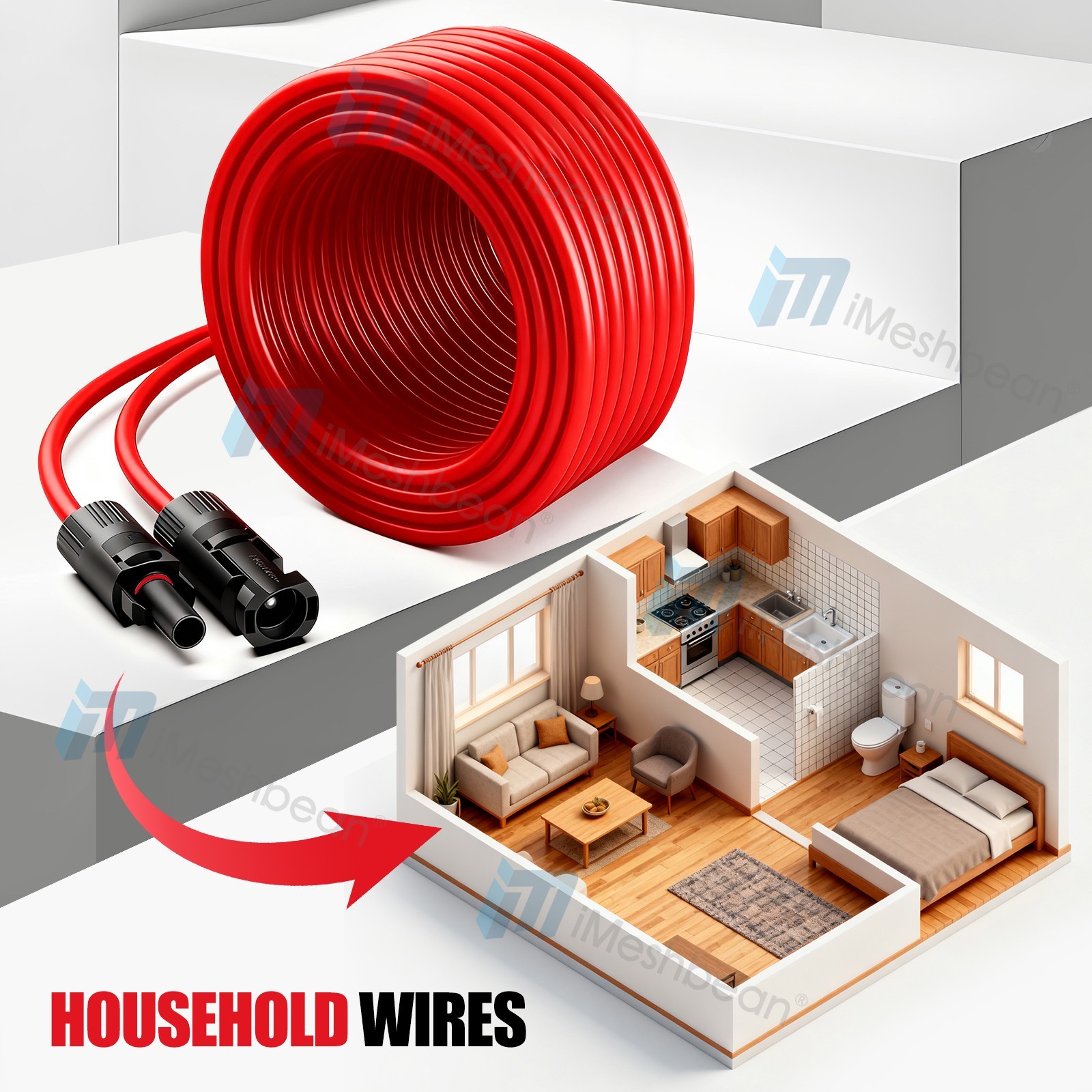 100FT 10AWG Red Solar Panel Extension Cable PV Wire Waterproof Solar Connectors