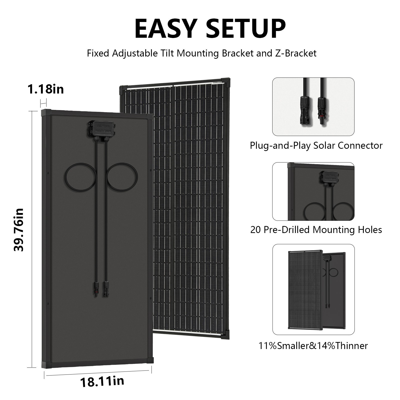 100/200 Watt Solar Panel Monocrystalline for Home Car Charging RV Battery System