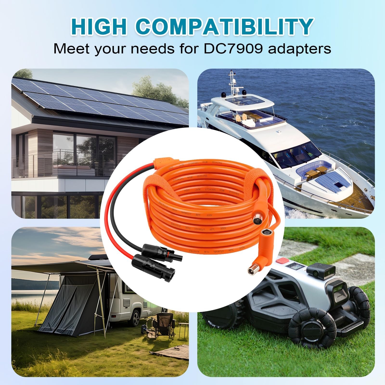 35FT Solar Connector to DC 8mm Extension Cable, 14/12AWG Heavy Duty Adapter for