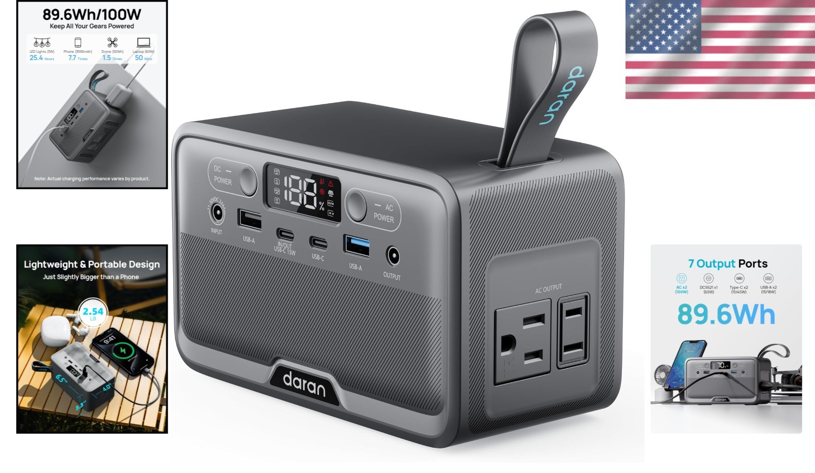 Ultra-Quiet 100W LiFePO4 Power Station – 7 Ports & Fast Charging for Outdoors