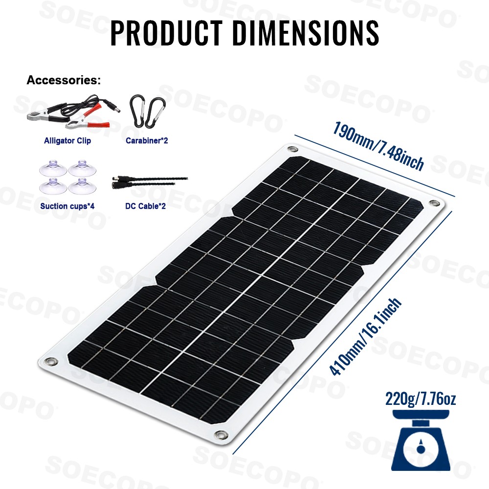 SOECOPO 150W Monocrystalline Solar Panel Kit with 30A/60A/100A LCD Controller
