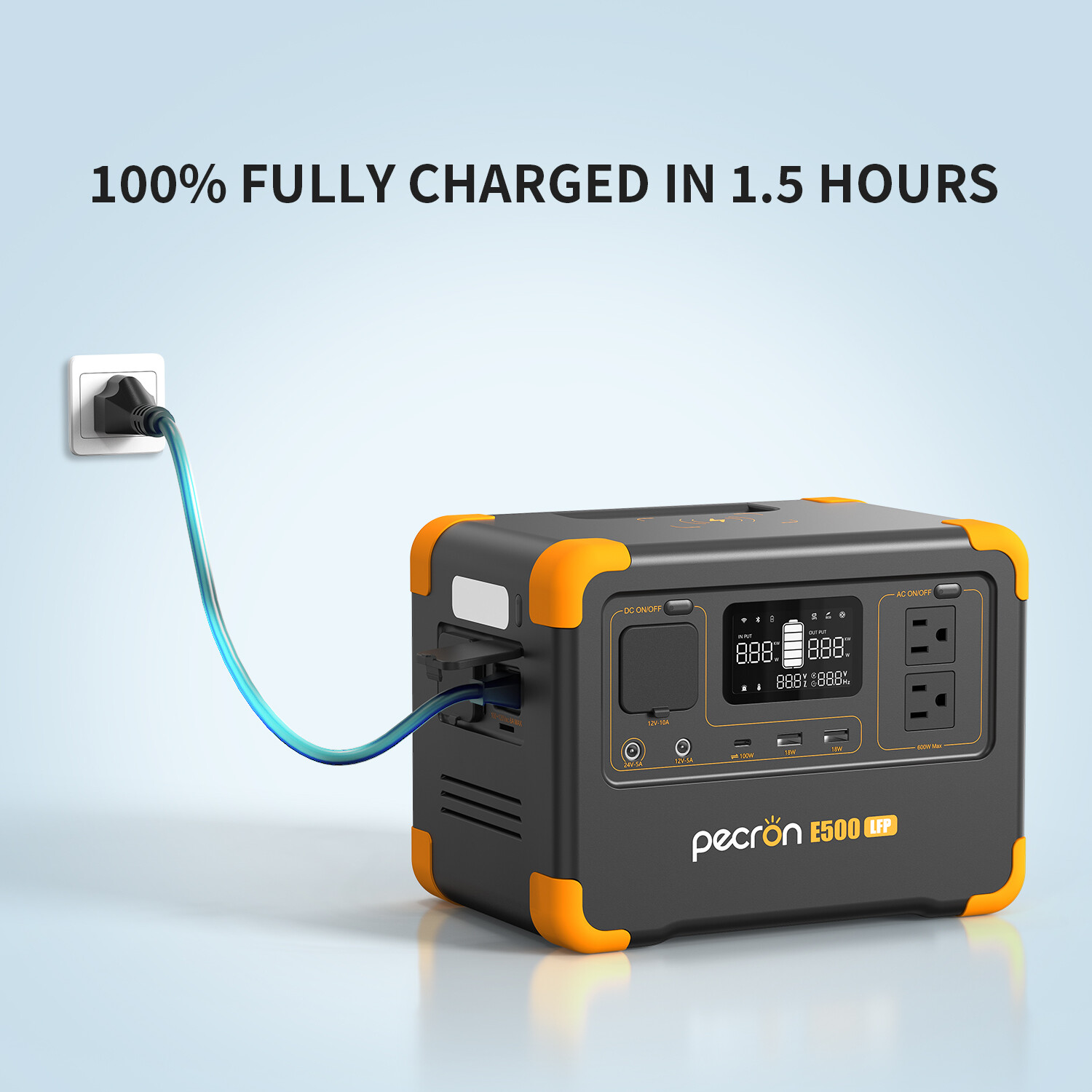 PECRON E500LFP 576Wh 600W Power Station Solar Generator with 100W Solar Panel