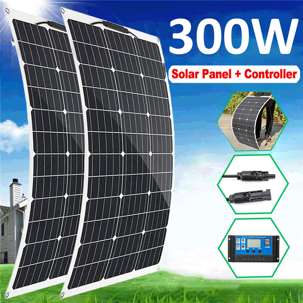 300W Watt 12V 40A Monocrystalline Solar Panel Kit Battery Charger For Home RV