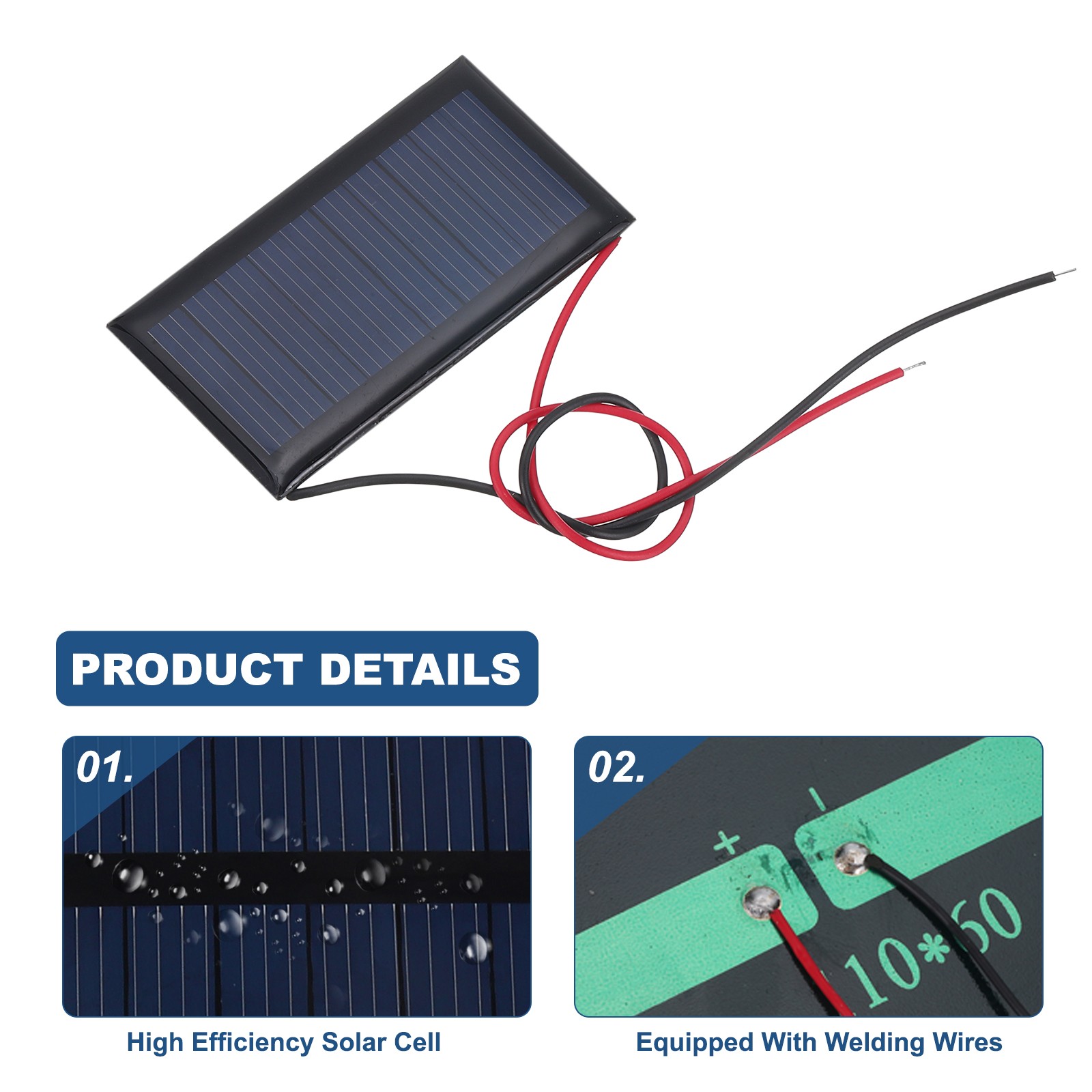5 Pcs 5V 0.225W 45mA Mini Solar Panels with 2 Cable 53mm x 30mm