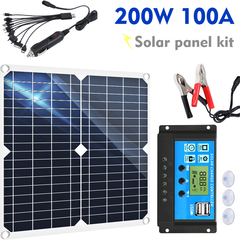 600W Solar Panel 12V Trickle Charger Battery Charger Kit Maintainer Boat RV Car