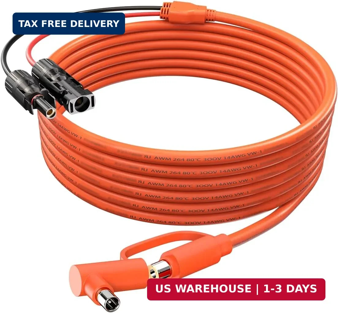 Solar Connector to DC 8mm Adapter Cable, 2M 6.6FT 12AWG+14AWG Solar Cable with D