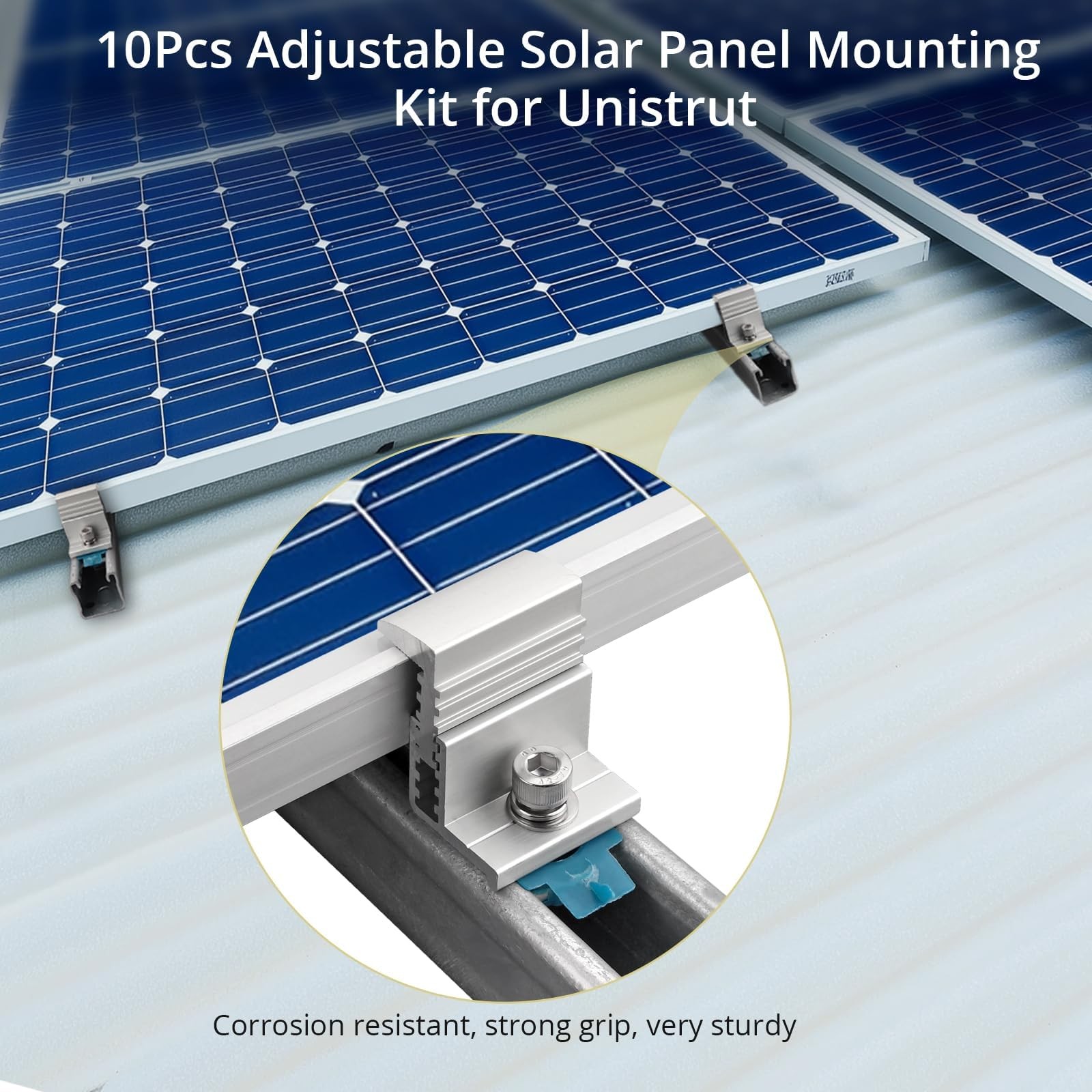 10pcs Adjustable Solar Panel End Clamp for Unistrut, 30-50mm Aluminum Solar P…