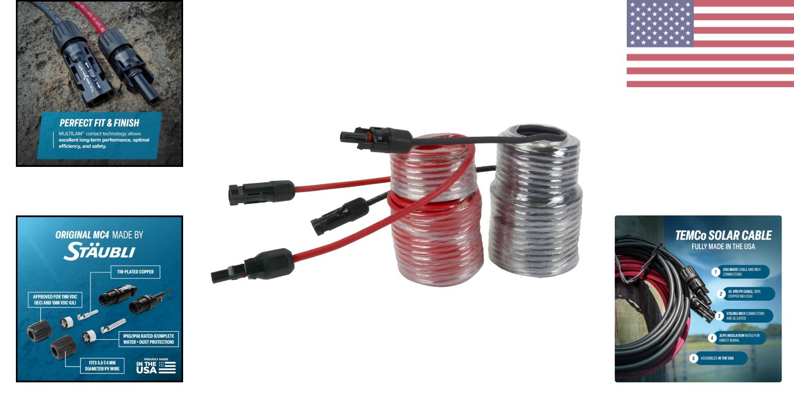Durable 10 AWG Solar Extension Cable 100 Ft – Red & Black with MC4 Connectors