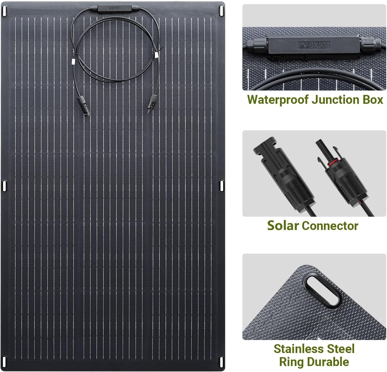 ALLPOWERS Flexible Solar Panel Charger 200W 32V IP68 Mono For Generator Outdoor