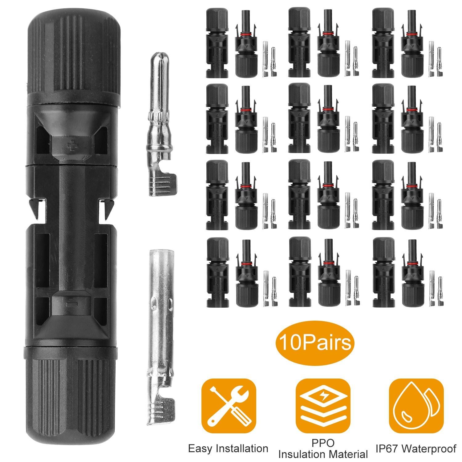 10 Pairs Solar Panel Connectors Wire Adapter Male/Female IP67 Waterproof