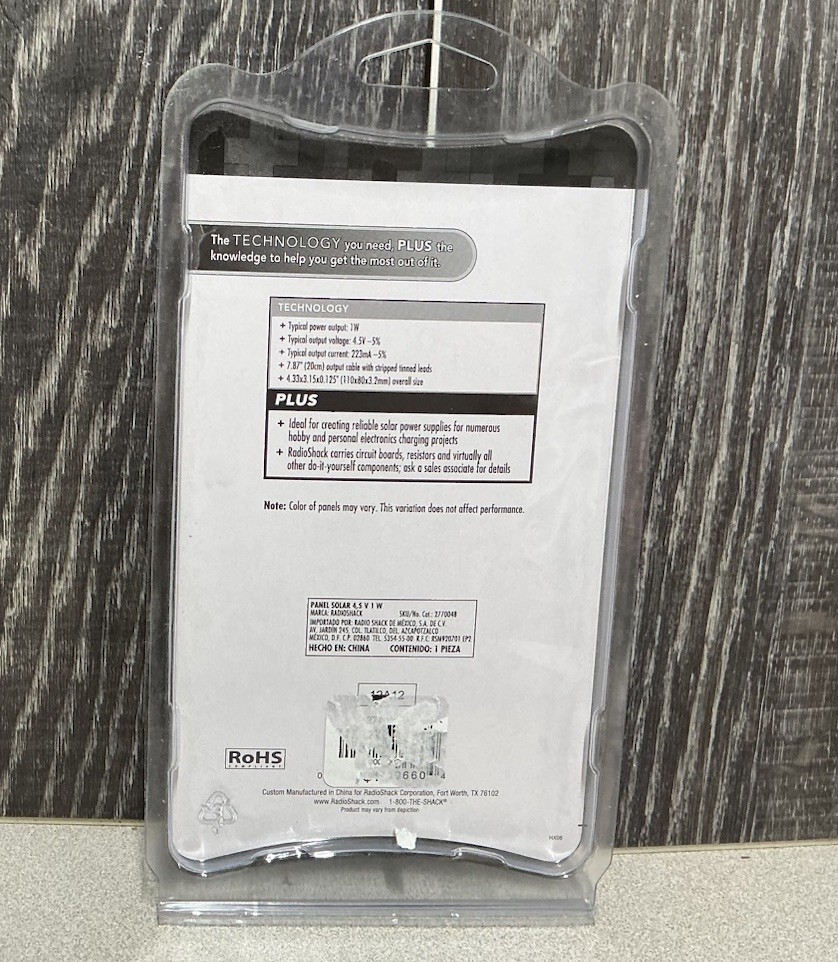 Radio Shack Solar Panel 1W• 4.5V 2770048