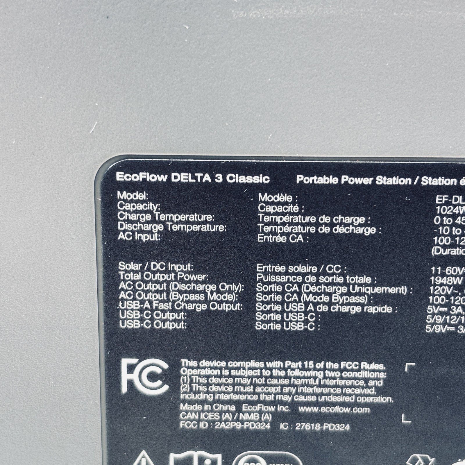 EcoFlow DELTA 3 Classic EF-DL-1024WH 1024Wh Portable Power Station