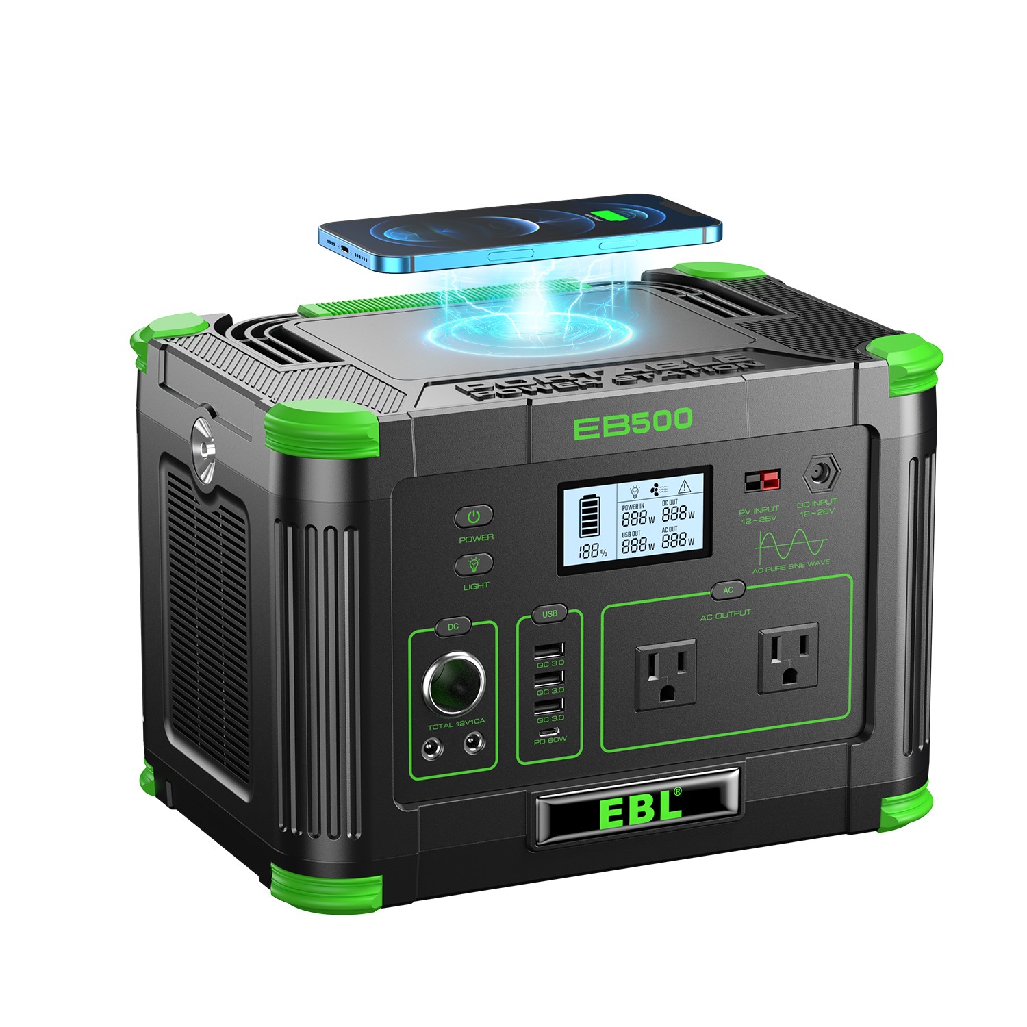 500W 519Wh Portable Power Station Pure Sine Wave Solar Generator for RV Camping
