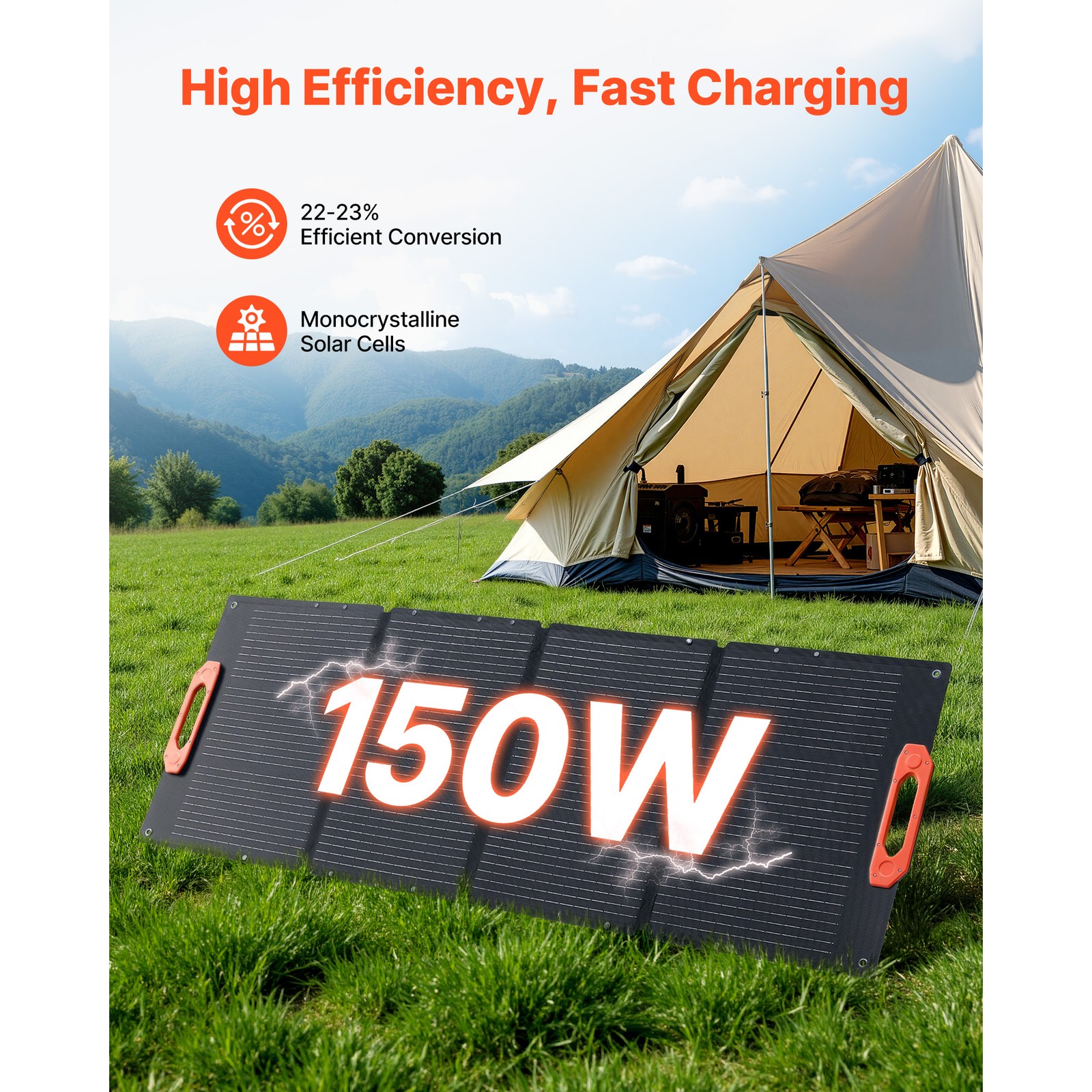 Uimoso 150W Portable Foldable Solar Panel with Monocrystalline ETFE Design